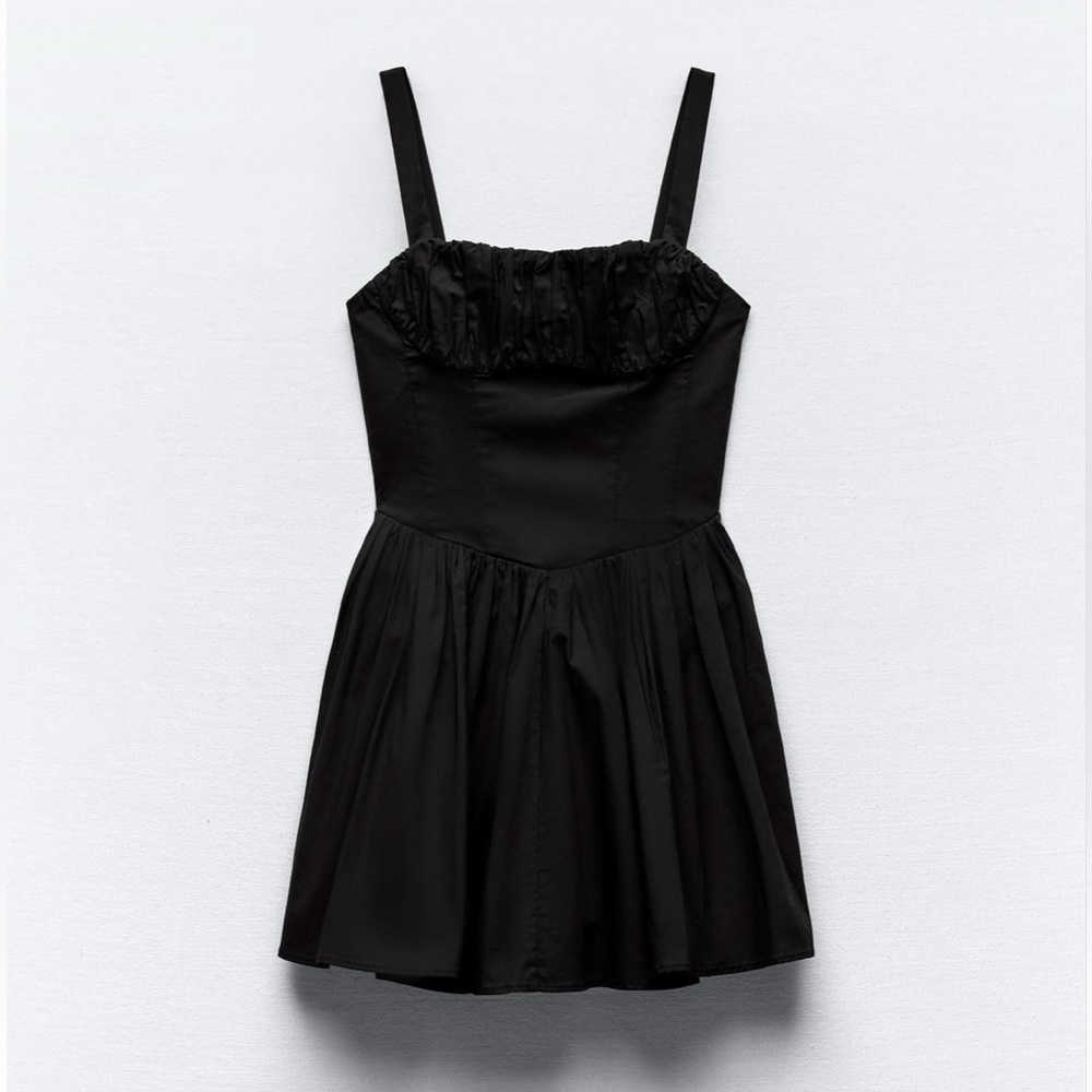 ZARA VOLUMINOUS SKIRT DRESS SMALL XS BLACK DROP WAIST MINI SUMMER 5107/311